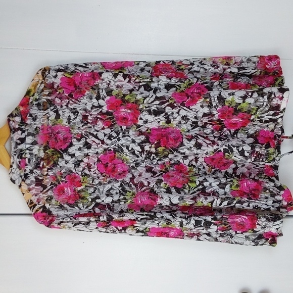 CJ Banks Vibrant Floral Pink Black Sheer Top Whimsigoth Artsy Sz.2X - Picture 5 of 9